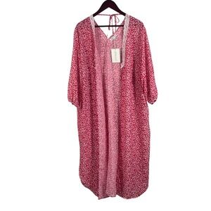 Jen & Co Pink Lace Trim Kimono Cover Up NWT PETA Approved Vegan Boho Resort